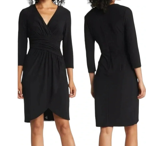 Eliza J Surplice Wrap Jersey V Neck Dress Black Size 2 NWT - Picture 13 of 13